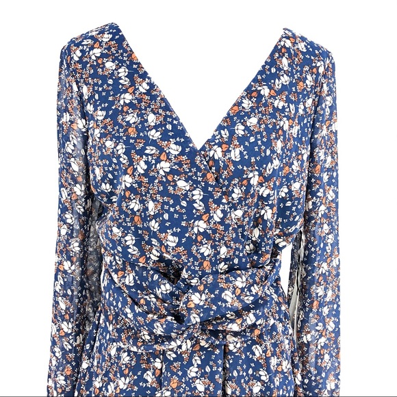 june & hudson Blue & Brown Floral Print Dress, NWT - Picture 2 of 9